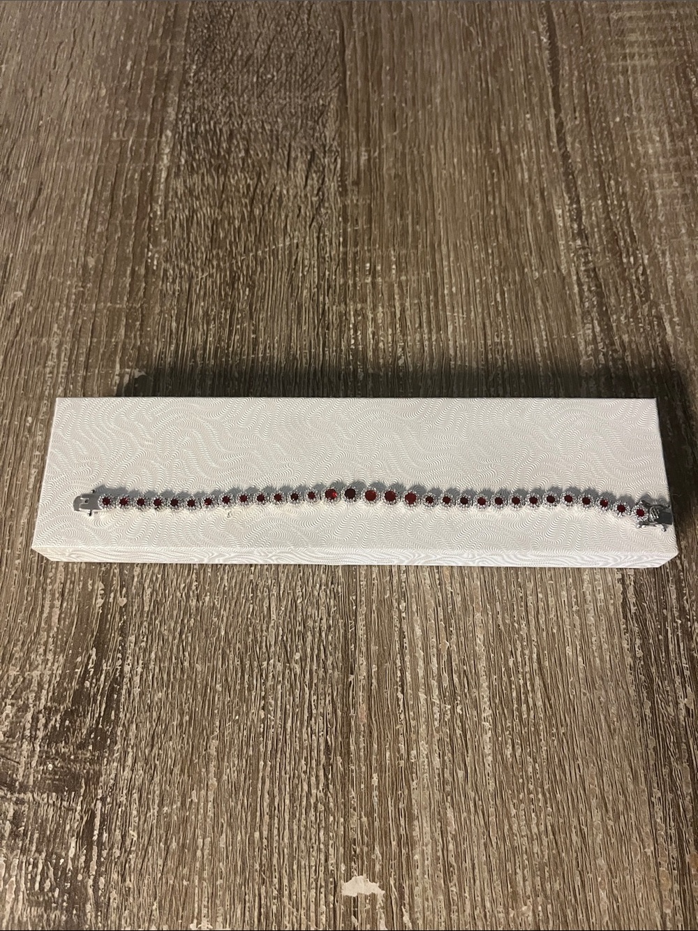 Silver Tennis Bracelet with Red Stones